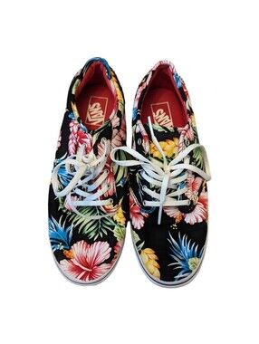 Vans Off the Wall Womens Black Floral Hawaiian Lace Up Shoes Sneakers Size 11
